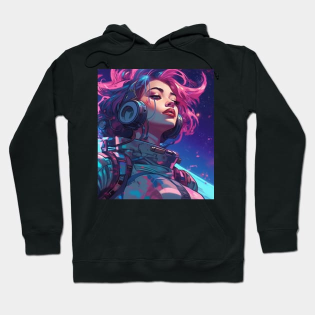 Vaporwave Cyberpunk Girl In Space Hoodie by Nightarcade